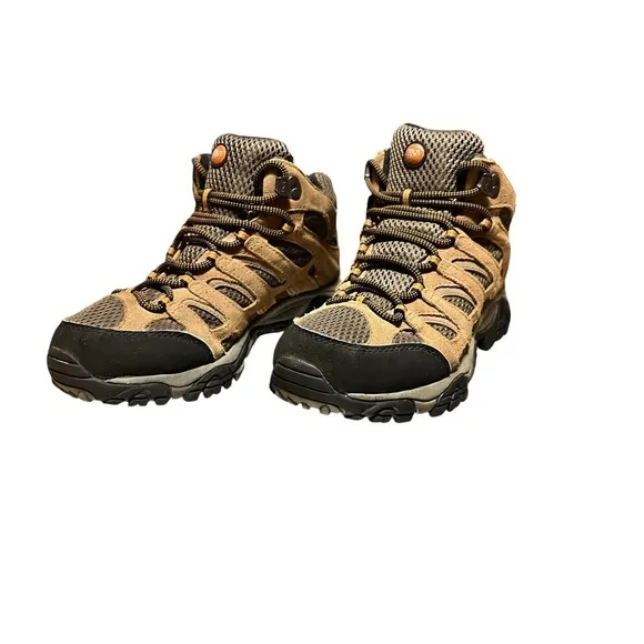 Merrell Moab 2 Earth Mid Mens Waterproof Hiking Vibram Boots Brown Sz 7 Leather