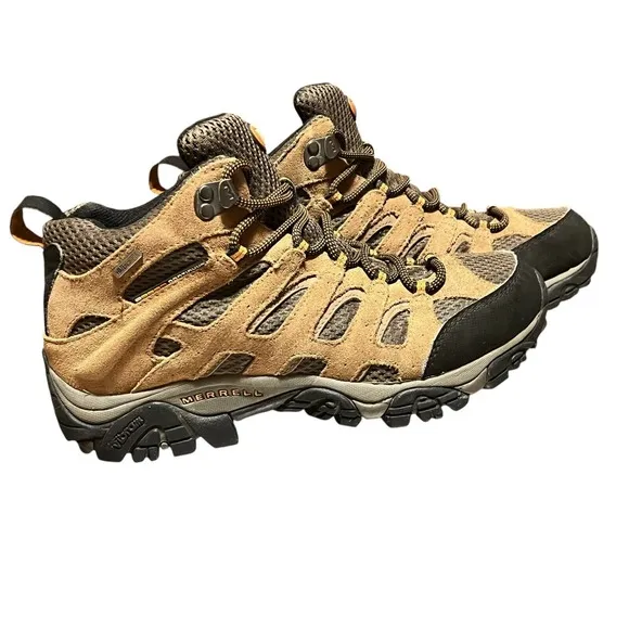 Merrell Moab 2 Earth Mid Mens Waterproof Hiking Vibram Boots Brown Sz 7 Leather