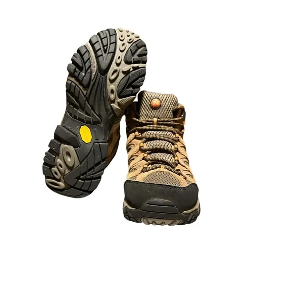 Merrell Moab 2 Earth Mid Mens Waterproof Hiking Vibram Boots Brown Sz 7 Leather