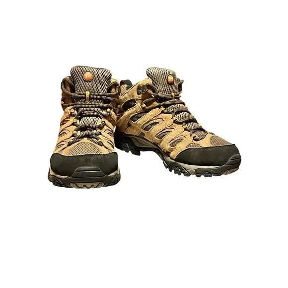Merrell Moab 2 Earth Mid Mens Waterproof Hiking Vibram Boots Brown Sz 7 Leather