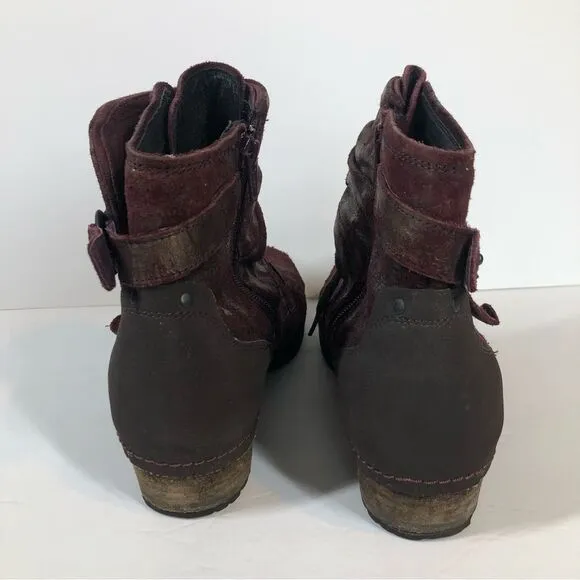Merrell Shiloh Burgundy Gold Cuff Booties Distressed Boots 9.5