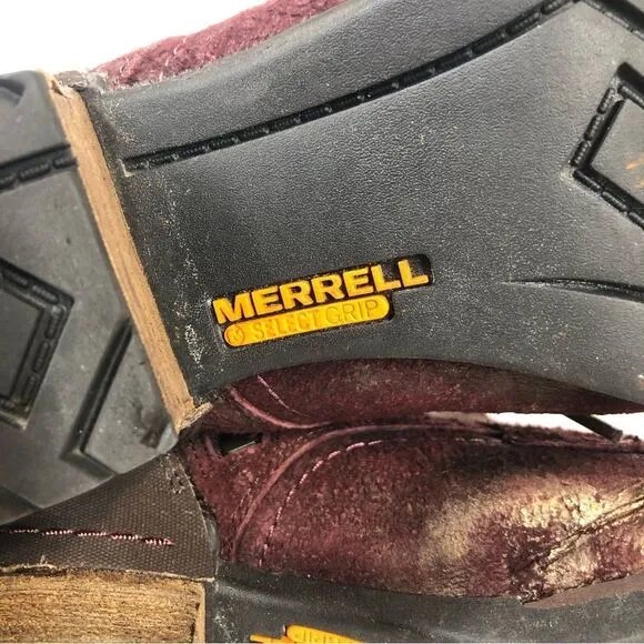 Merrell Shiloh Burgundy Gold Cuff Booties Distressed Boots 9.5