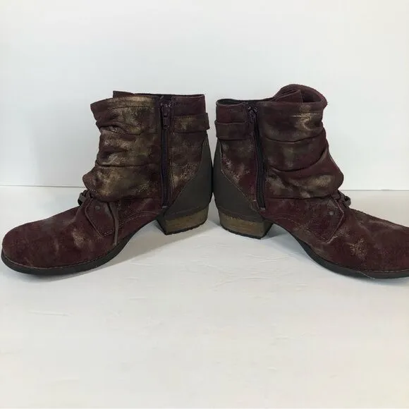 Merrell Shiloh Burgundy Gold Cuff Booties Distressed Boots 9.5