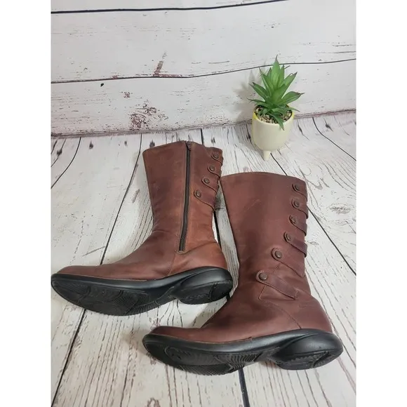 Merrell Tetra Launch Cherry Brown Leather Waterproof Boots Women's Size 7.5