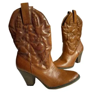 MIA LaRue Cowboy Boots High Heels Scroll Line Studded Women Shoes Sz 8M C21140A