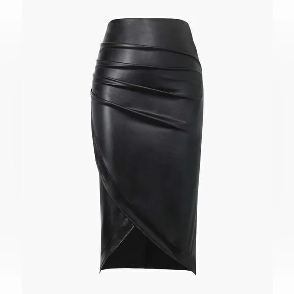 Micas Faux Leather Ruched Wrap Skirt Size‎ XL RefHHH