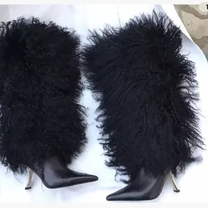 Michael Kors Black Heeled Boots with Faux Fur
