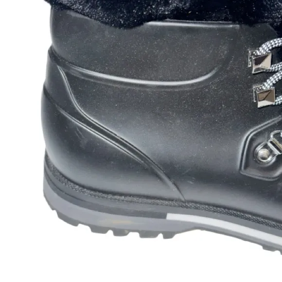 Michael Kors Black Lanis PVC &amp; Faux Fur Rain Boot Sz 9 Reflective Laces