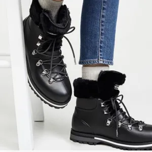 Michael Kors Black Lanis PVC &amp; Faux Fur Rain Boot Sz 9 Reflective Laces