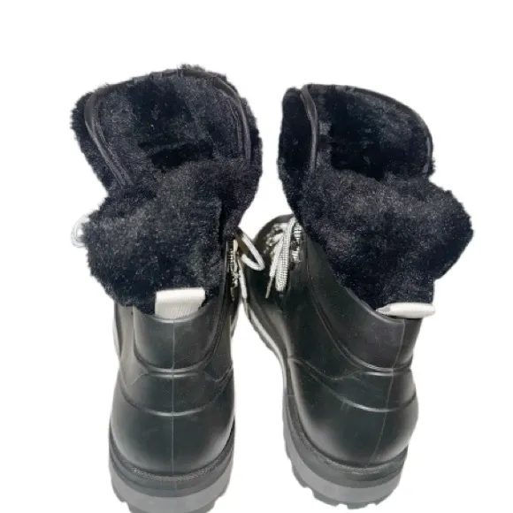 Michael Kors Black Lanis PVC &amp; Faux Fur Rain Boot Sz 9 Reflective Laces