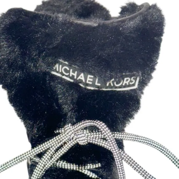 Michael Kors Black Lanis PVC &amp; Faux Fur Rain Boot Sz 9 Reflective Laces