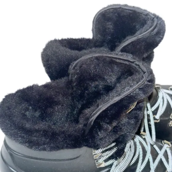 Michael Kors Black Lanis PVC &amp; Faux Fur Rain Boot Sz 9 Reflective Laces