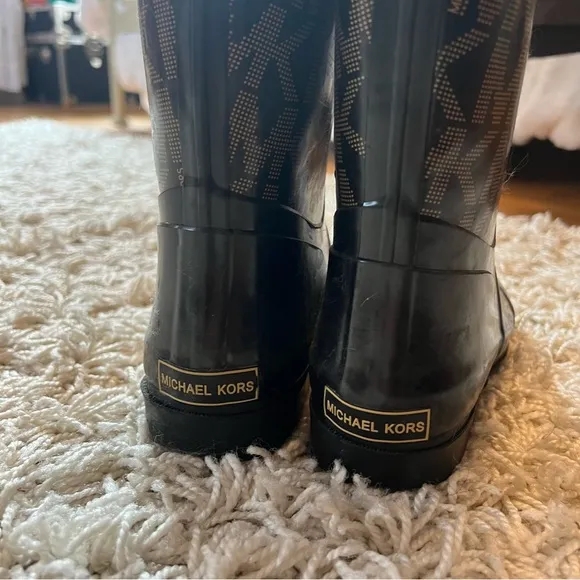 Michael Kors Black/Gold Daisy Logo Rain Boots - Children’s