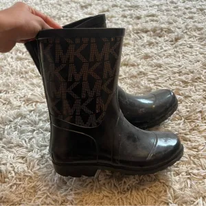 Michael Kors Black/Gold Daisy Logo Rain Boots - Children’s