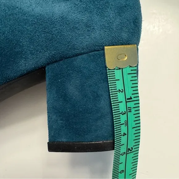 Michael Kors Caroline Suede Leather Teal Blue Mid Block Heels Pumps Shoes Sz 7
