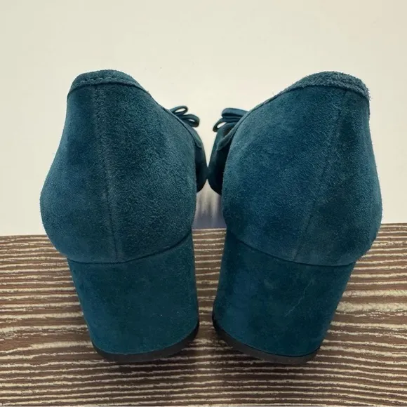 Michael Kors Caroline Suede Leather Teal Blue Mid Block Heels Pumps Shoes Sz 7