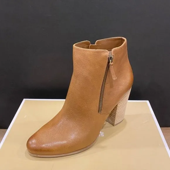 Michael Kors Denver Dark Caramel Ankle Short Boots Bootie Shoes Heels Pumps NEW