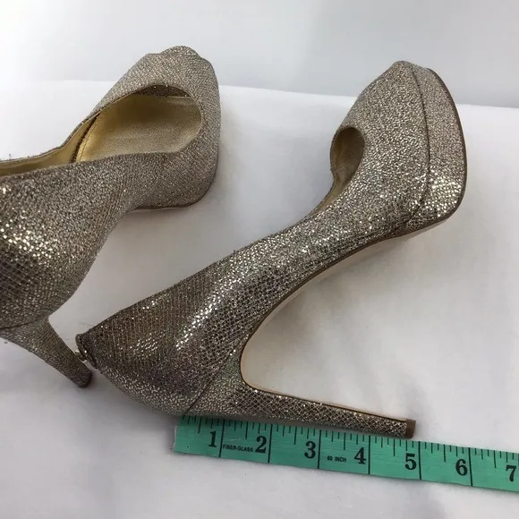 Michael Kors Gold Shimmer Slip On Peep Toe High Heel Pumps Shoes Women's Size 9