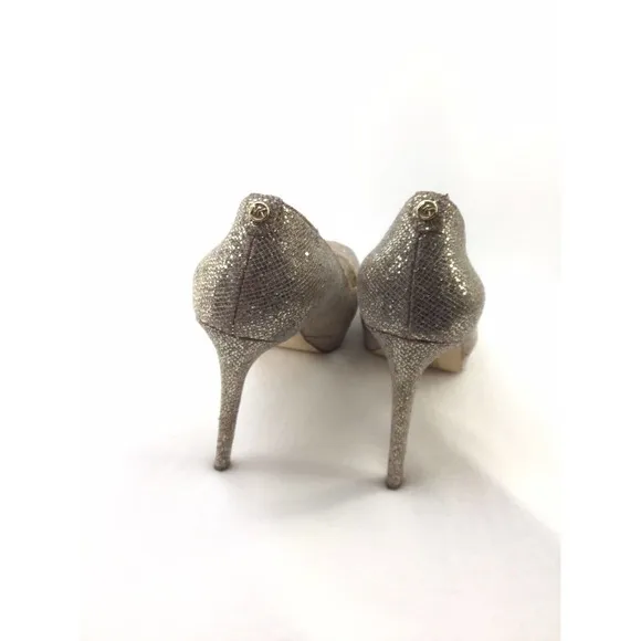Michael Kors Gold Shimmer Slip On Peep Toe High Heel Pumps Shoes Women's Size 9