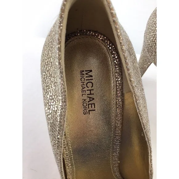 Michael Kors Gold Shimmer Slip On Peep Toe High Heel Pumps Shoes Women's Size 9