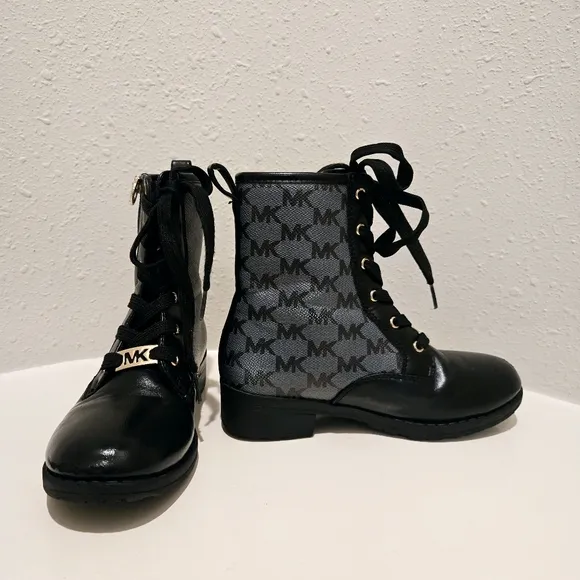 Michael Kors Kids Girls Signature Vegan Leather Black Boots Size 13