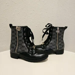 Michael Kors Kids Girls Signature Vegan Leather Black Boots Size 13