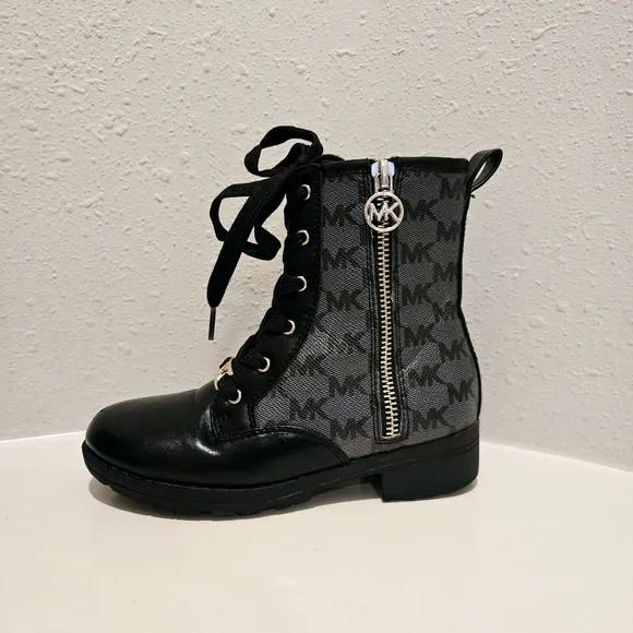 Michael Kors Kids Girls Signature Vegan Leather Black Boots Size 13