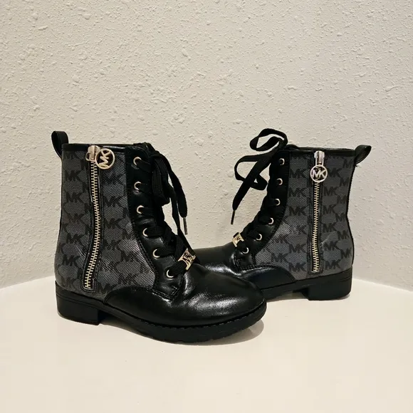 Michael Kors Kids Girls Signature Vegan Leather Black Boots Size 13
