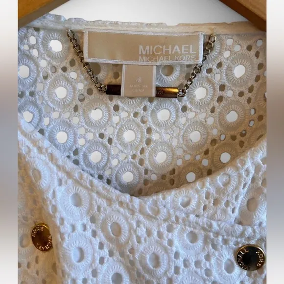 Michael Kors White Eyelet Moto Jacket - 4 -100%Cotton - Excellent Condition