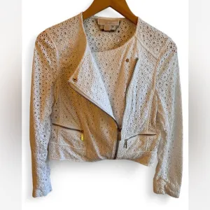 Michael Kors White Eyelet Moto Jacket - 4 -100%Cotton - Excellent Condition
