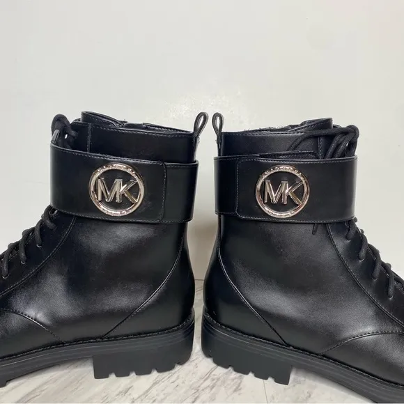 Michael Michael Kors Tatum Black Faux Leather Lace Up Combat Boot 9M