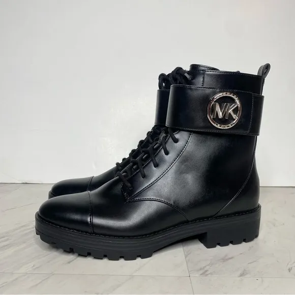 Michael Michael Kors Tatum Black Faux Leather Lace Up Combat Boot 9M