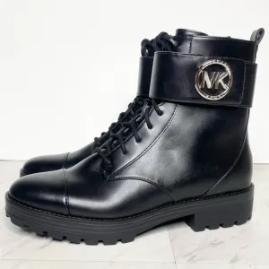 Michael Michael Kors Tatum Black Faux Leather Lace Up Combat Boot 9M