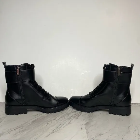 Michael Michael Kors Tatum Black Faux Leather Lace Up Combat Boot 9M