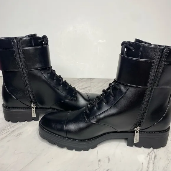 Michael Michael Kors Tatum Black Faux Leather Lace Up Combat Boot 9M