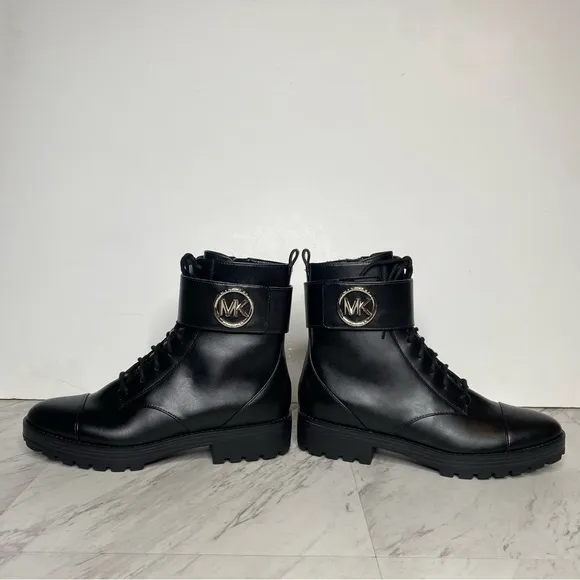 Michael Michael Kors Tatum Black Faux Leather Lace Up Combat Boot 9M