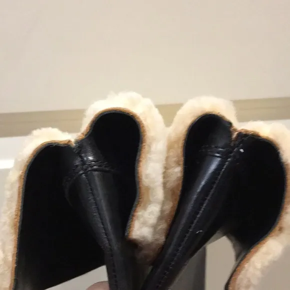 Michael Michael Kors women knee high leather wedge boots faux fur cuff size 7.5