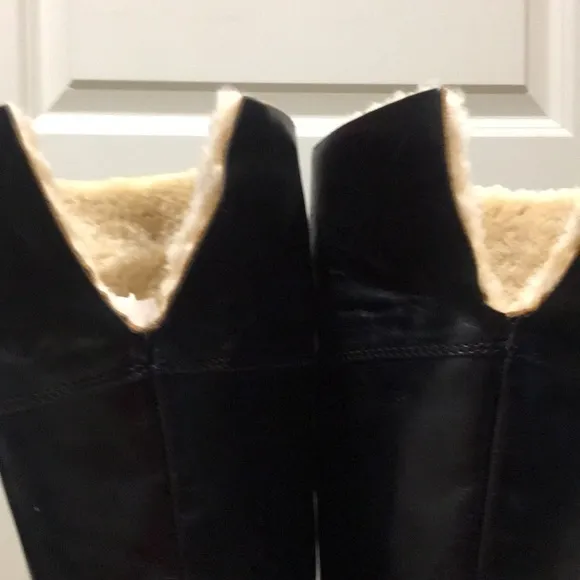 Michael Michael Kors women knee high leather wedge boots faux fur cuff size 7.5