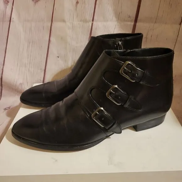 Michael Michael Kors &quot;Prudence&quot; Blak Smooth Leather 3 Buckle Ankle Boots 8m $225