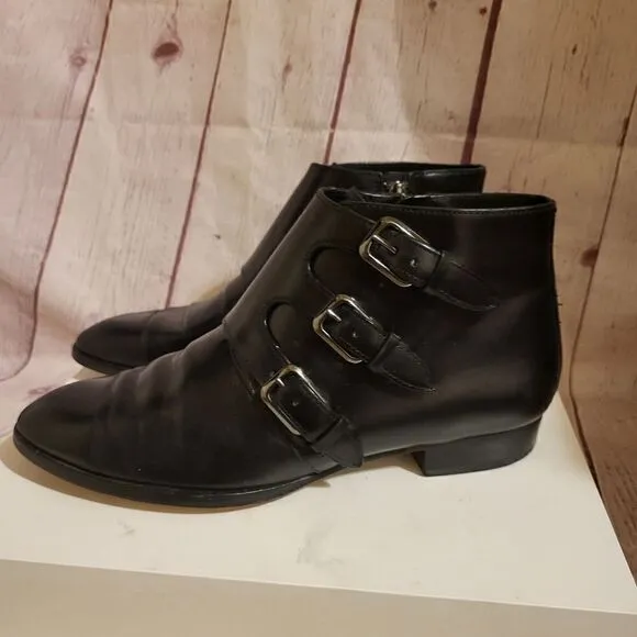 Michael Michael Kors &quot;Prudence&quot; Blak Smooth Leather 3 Buckle Ankle Boots 8m $225