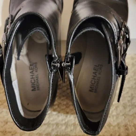 Michael Michael Kors &quot;Prudence&quot; Blak Smooth Leather 3 Buckle Ankle Boots 8m $225