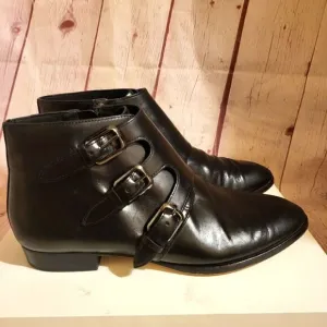 Michael Michael Kors &quot;Prudence&quot; Blak Smooth Leather 3 Buckle Ankle Boots 8m $225