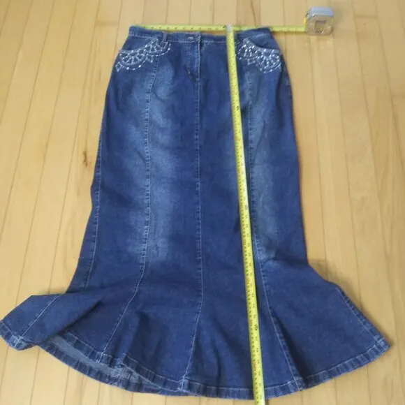 Midnight Velvet Denim Maxi Skirt Embellished 1X DRY CLEAN