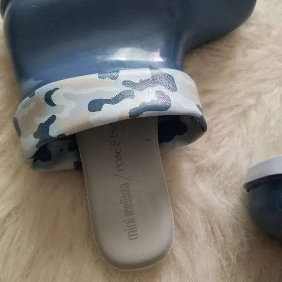 MINI MELISSA Toddler Boy Camo Print Short Rain Boots Blue Size 10