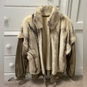 “Mink”&amp; Gray “Leather” Jacket w/ Detachable Sleeves