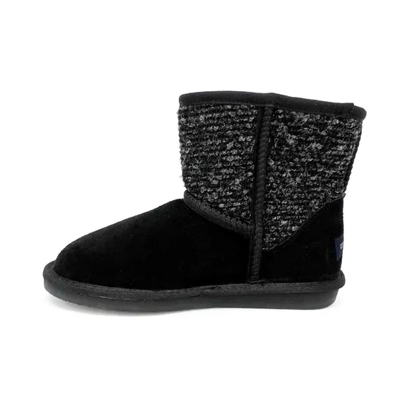 Minnetonka Olympia Mini Short Boots Women’s Size 8 Black Suede Gray Boucle New!