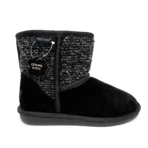 Minnetonka Olympia Mini Short Boots Women’s Size 8 Black Suede Gray Boucle New!
