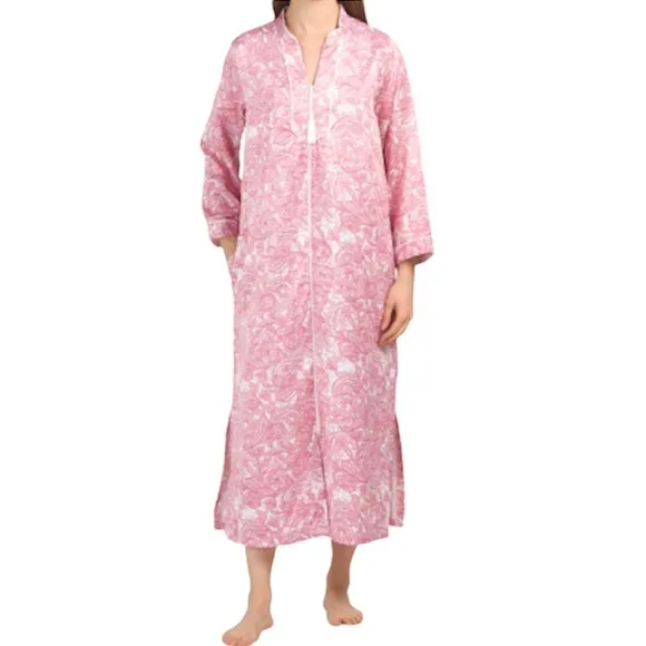 Miss Elaine Bushed Back Satin Short Robe, Paisley