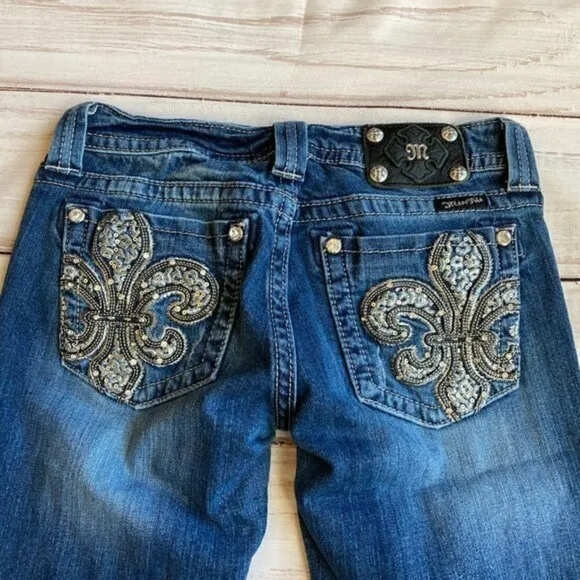 Miss Me Fleur de Lis Boot Jeans Size 28 Tall