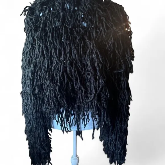 Missguided Black Shaggy Whimsigoth Grunge Fairy Goth Cardigan Jacket - Large